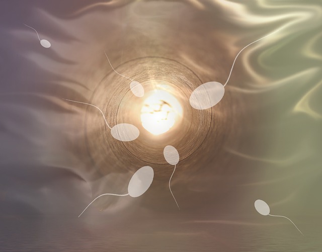 Fécondation : un ovocyte entouré de 7 spermatozoïdes s'en approchant pour le féconder